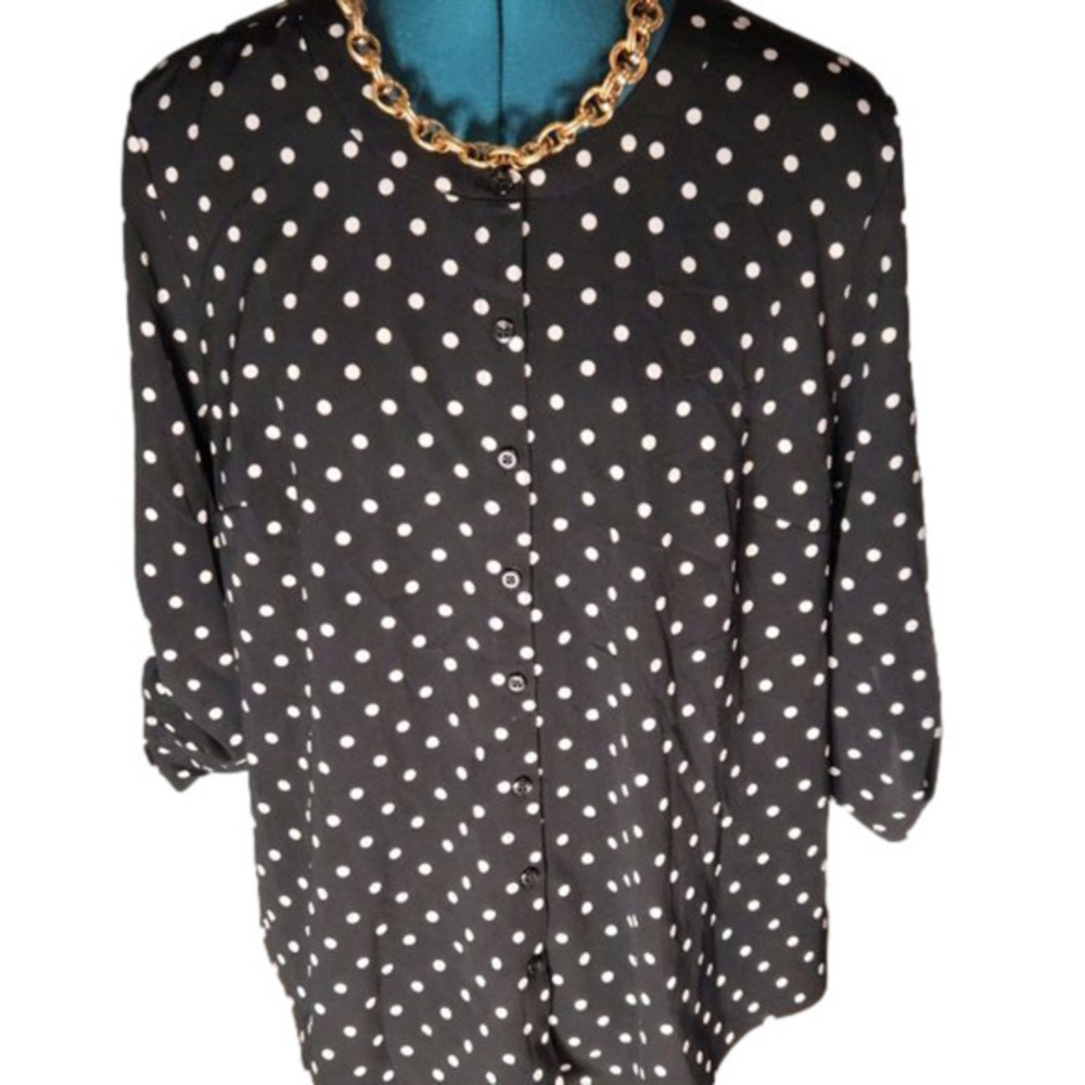 P059. Northern Reflections Black & White Polka Dot Blouse |L